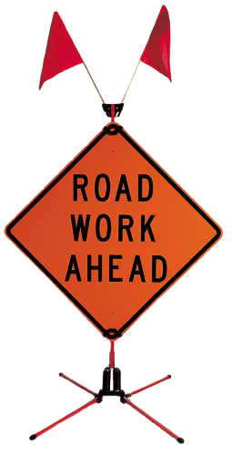 ROAD WORK AHEAD roll up construction sign